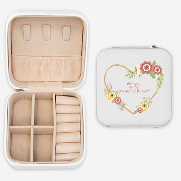 Will You be my Matron of Honor? Floral Heart Travel Jewelry Case