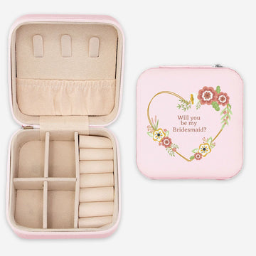 Will You be my Bridesmaid? Floral Heart Travel Jewelry Case