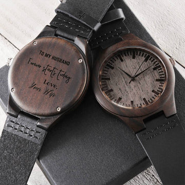 Engraved Wooden Watch Leather Band 