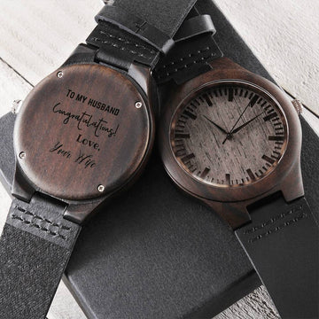 Engraved Wooden Watch Leather Band 