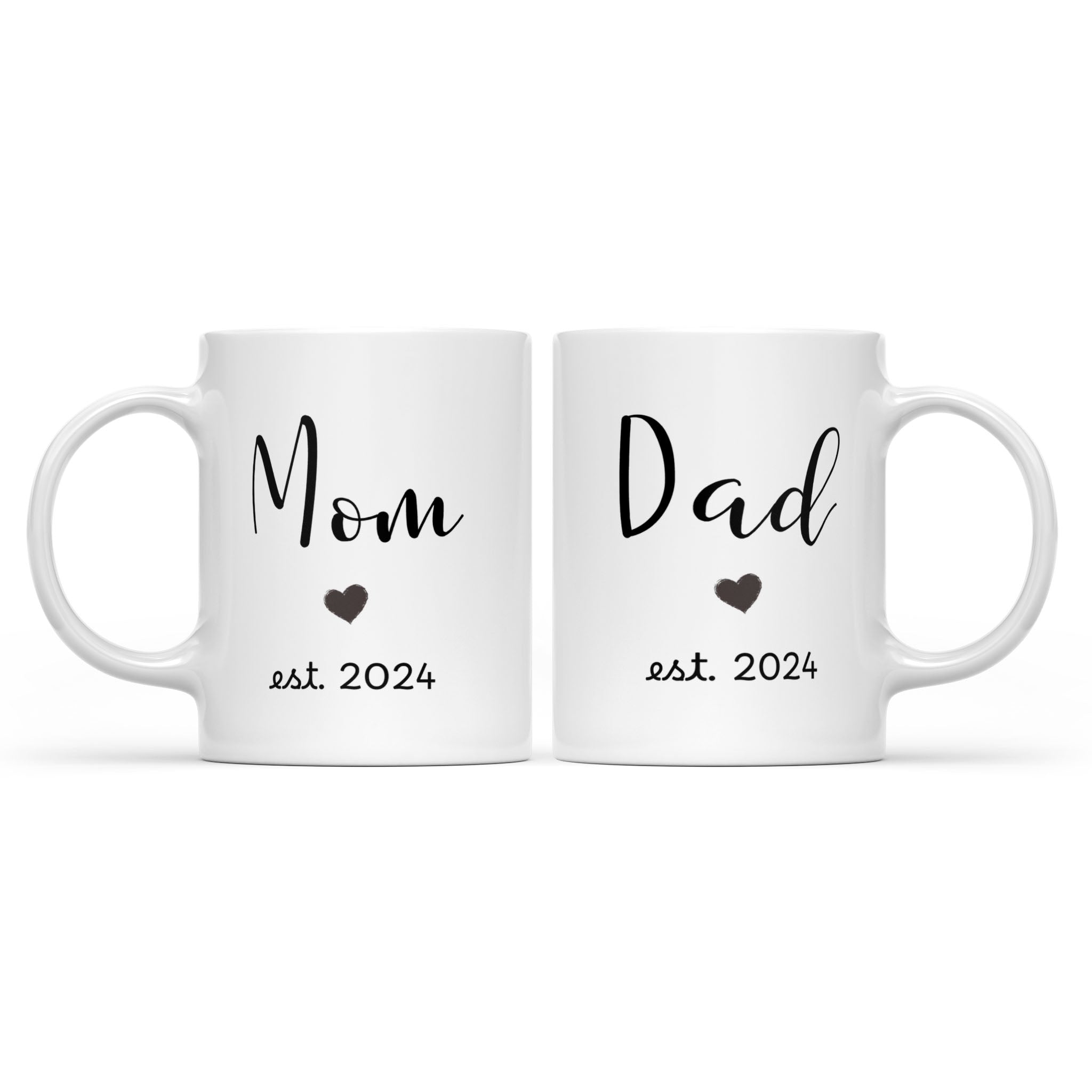 Mom Dad Est 2024 Coffee Mug Set Heart Design Pregnancy Gender Reveal Couple Gift