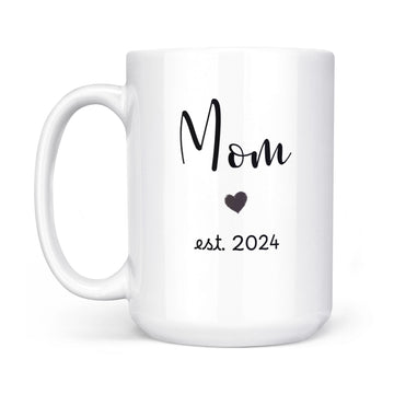 Mom Est 2024 Coffee Mug Grey Heart Design Gender Reveal Gift, Couple, New Bab