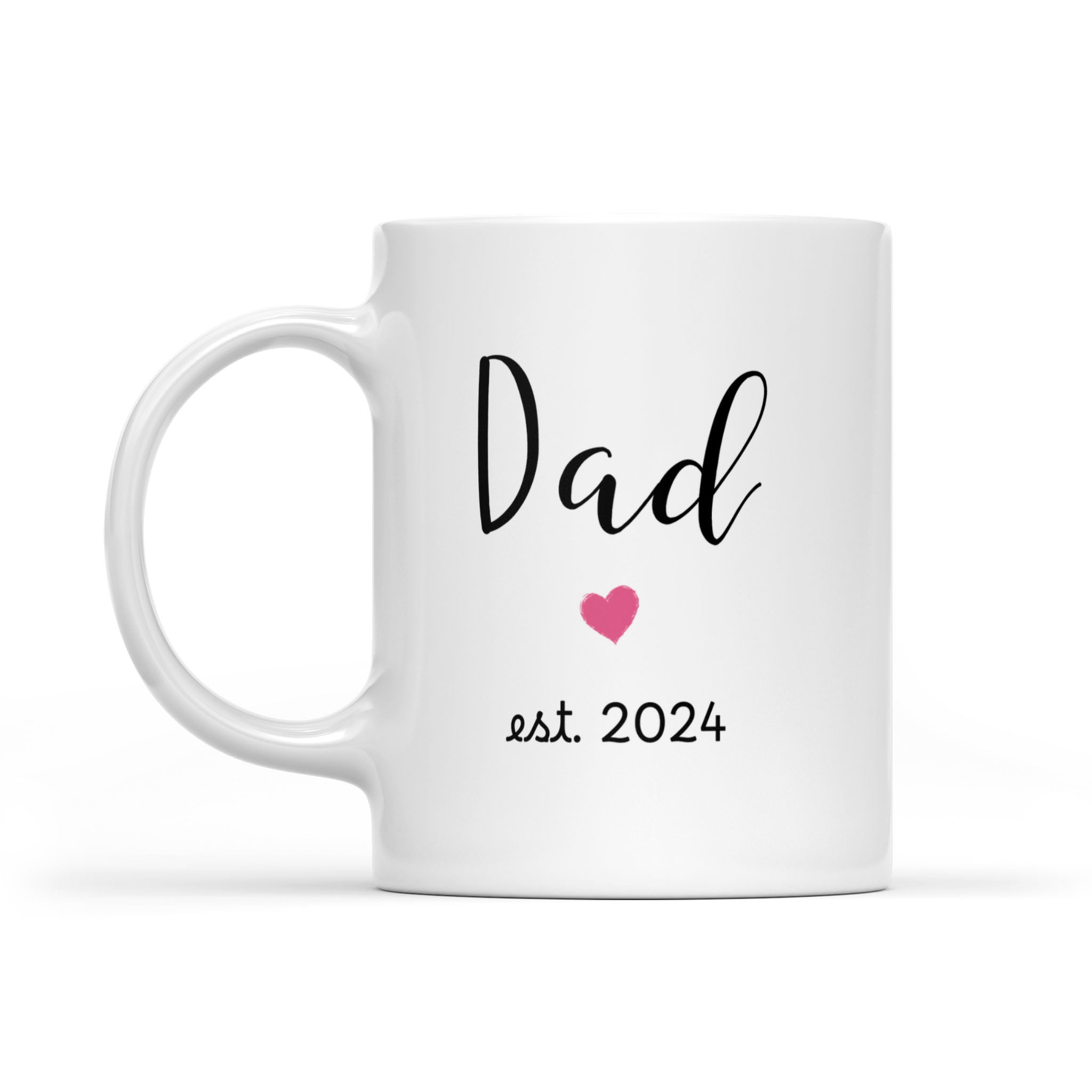 Dad Est 2024 Coffee Mug Pink Heart Design Gender Reveal Gift, Couple, New Bab
