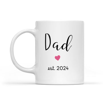 Dad Est 2024 Coffee Mug Pink Heart Design Gender Reveal Gift, Couple, New Bab
