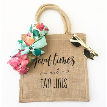 "good times and Tan Lines" Burlap Tote Bag