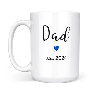Dad Est 2024 Coffee Mug Blue Heart Design Gender Reveal Gift, Couple, New Bab