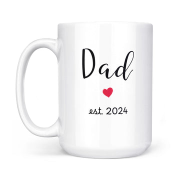 Dad Est 2024 Coffee Mug Red Heart Design Gender Reveal Gift, Couple, New Bab