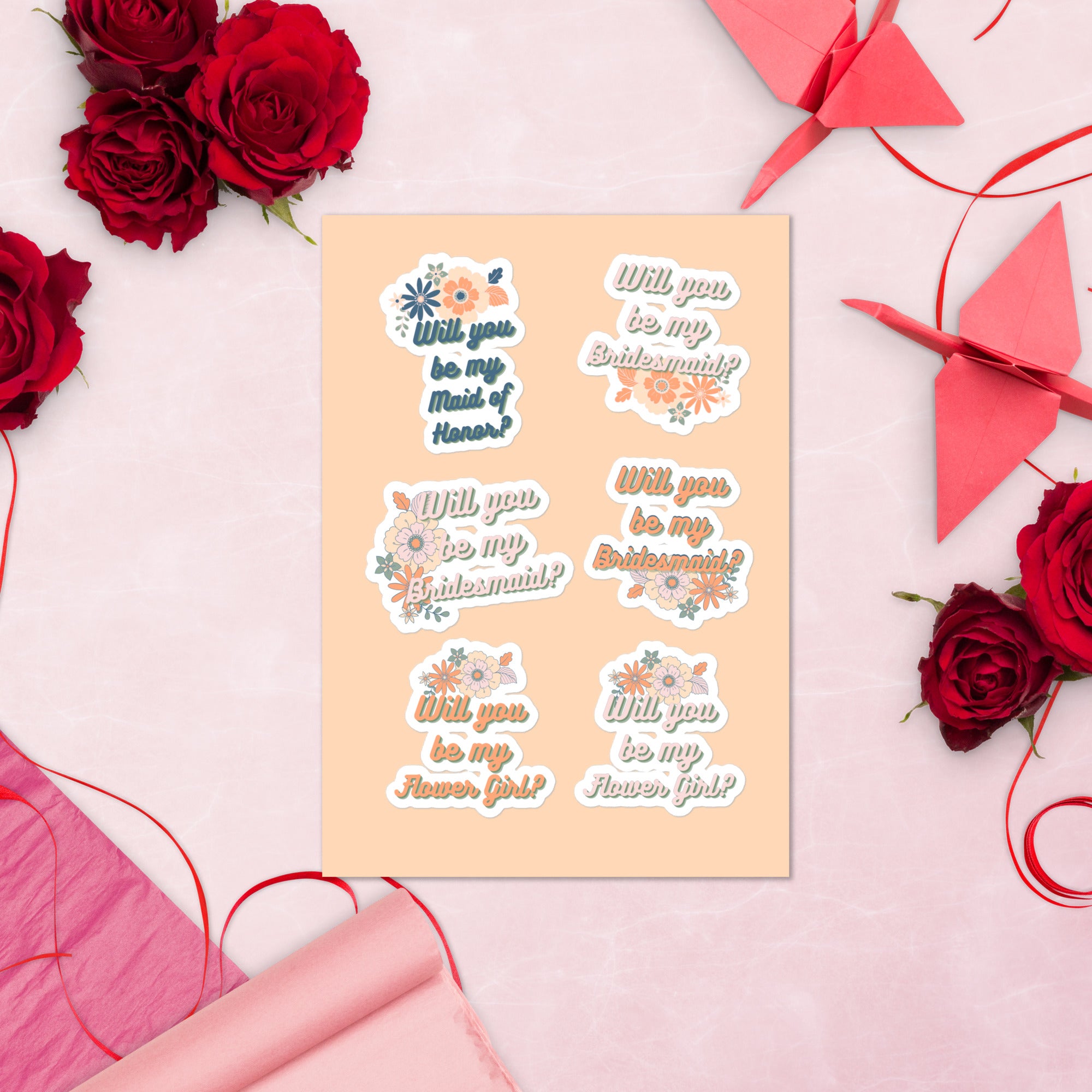 Retro Floral Bridesmaid Proposal Sticker Sheet